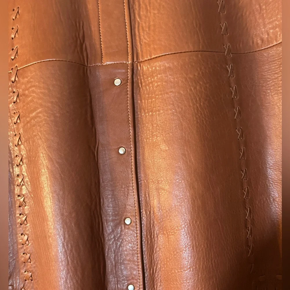 Vintage Leather Fringe Skirt – Western / Boho – Button Front – Brown - Picture 6 of 8